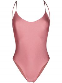 LA REVECHE metallic-sheen v-neck one-piece ~ pink onepiece