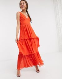 Little Mistress Petite tiered maxi dress in orange