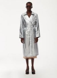 tibi Metallic Nylon Trench Silver