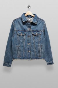 TOPSHOP Mid Stone Raw Denim Oversized Jacket – frayed hem trucker