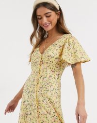 Miss Selfridge Petite button down maxi dress in yellow / angel sleeve summer frock