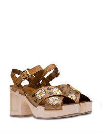 MIU MIU floral-print leather sandals / chunky daisy sandal