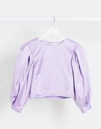 Monki Olly puff sleeve satin blouse in lilac