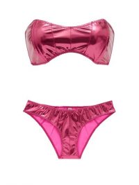 LISA MARIE FERNANDEZ Natalie bandeau metallic-jersey bikini in pink ~ high shine bikinis ~ poolside glamour