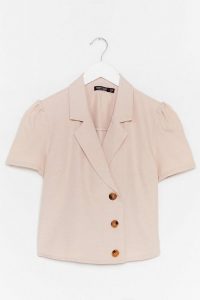 Nasty Gal No If’s or Buttons Puff Sleeve Cropped Blouse Stone