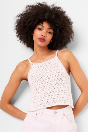 French Connection NORA CROCHET SQUARE NECK TOP SUMMER WHITE