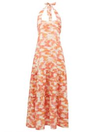 THREE GRACES LONDON Ofelia Abstract Ikat-print halterneck linen dress ~ vacation halter neck dresses