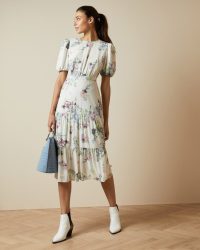 TED BAKER GROVE Pergola puff sleeved midi dress / tiered summer dresses