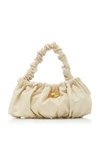 Marargent Pierre Ruched Leather Top Handle Bag White / gathered handbag