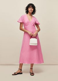 WHISTLES FRILL SLEEVE MIDI DRESS PINK / feminine look summer dresses