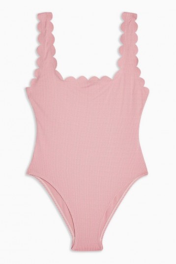 TOPSHOP Pink Scallop Square Neck Swimsuit – swimwear