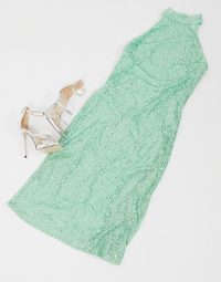 Pretty Lavish high neck sequin midi dress in mint – glam going out dresses