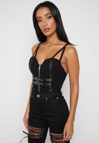 Manière De Voir RIBBED CORSET BODYSUIT BLACK