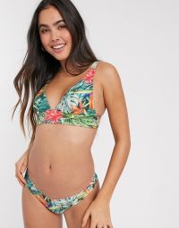 Rip Curl high apex long line reversible bikini top in tropical print