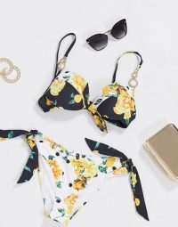 River Island fruit print tie plunge bikini set / florals & fruits