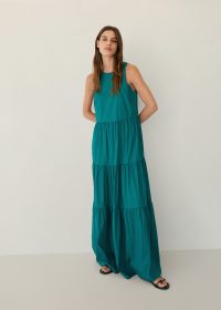 MANGO BLANCHI Ruffled poplin dress – emerald green tiered maxi