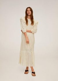 MANGO ANABEL Ruflled open-work dress ecru