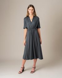 JIGSAW SHIRRED WAIST KIMONO DRESS SEAWEED