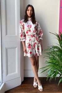 Stalk to You Later Floral Belted Mini Dress White / high neck dresses