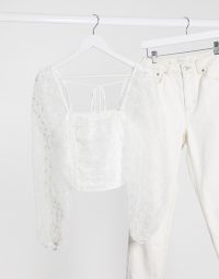 Topshop corset with organza sleeve in white