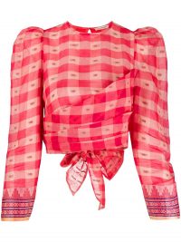 ULLA JOHNSON Eden checkered blouse | red check open back top