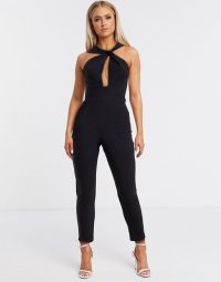 Vesper key hole halterneck jumpsuit in black – evening glamour