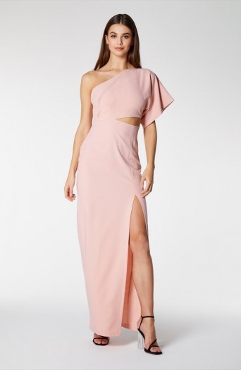 Vesper Nancy Blush One Shoulder Cut-Out Maxi Dress – asymmetric neckline event dresses