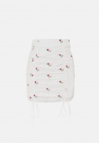 MISSGUIDED white broderie anglaise embroidered mini skirt / front ruched flower embroidery skirts