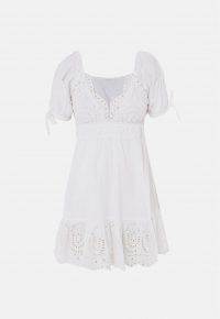 MISSGUIDED white broderie anglaise tie sleeve mini dress