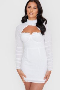 IN THE STYLE WHITE TEXTURED CUTOUT TIE BACK DRESS