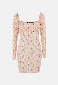 MISSGUIDED yellow floral print rib ruched cup mini dress