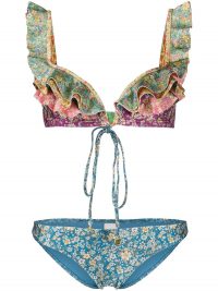 ZIMMERMANN colour-block floral-print bikini / ruffled mixed print bikinis