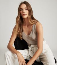 REISS ALICE METALLIC KNITTED TOP MINK ~ luxe vest tops