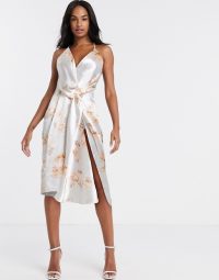 ASOS DESIGN minimal drape satin midi dress in occasion floral print