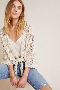 ANTHROPOLOGIE Riley Lace Kimono Ivory