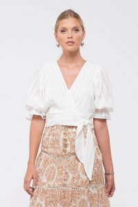 Kaani Balloon-Sleeve Wrap Top White