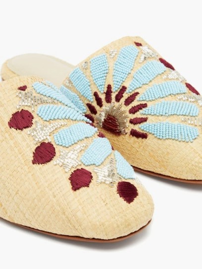 ZYNE Bead and floral-embroidered raffia babouche mules