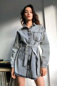 NASTY GAL Black Acid Wash Denim Longline Shacket – shackets – shirt style jacket