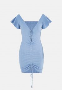 MISSGUIDED blue knit rib lace up ruched dress – bodycon dresses