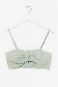 NASTY GAL Buckle It Up Buttercup Linen Bra Top Sage – strappy bralet tops