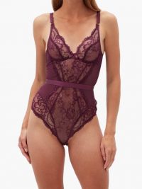 AGENT PROVOCATEUR Carmella floral-lace bodysuit in plum-purple