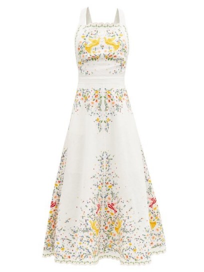 ZIMMERMANN Carnaby white floral-embroidered linen midi dress