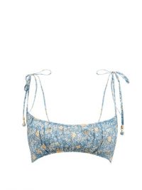 ZIMMERMANN Carnaby gathered floral-print linen bralette / shoulder tie bralets