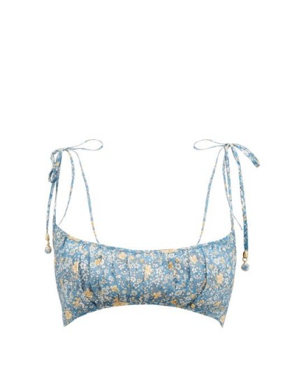 ZIMMERMANN Carnaby gathered floral-print linen bralette / shoulder tie bralets