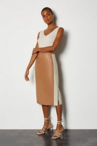 KAREN MILLEN Colourblock Leather Pencil Skirt ~ tan skirts