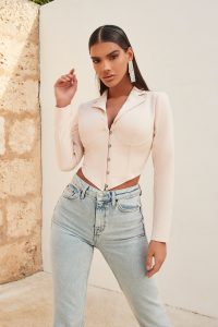 LAVISH ALICE corset cropped blazer in champagne – fitted blazers