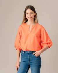 Jigsaw COTTON POPLIN SLEEVE DETAIL TOP POLLEN ORANGE | bright summer tops