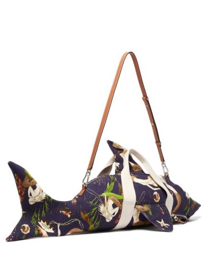 LOEWE PAULA’S IBIZA Dolphin mermaid-print canvas holdall / dolphin shaped holdalls / mermaids