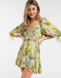 For Love & Lemons Leigh floral mini dress in buttercream