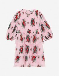 GANNI Floral-print recycled-polyester georgette mini dress ~ pink tiered dresses